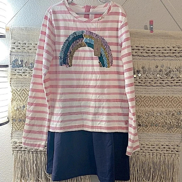 Joules Lucy Mock Layer Long Sleeves Dress with Sequin Rainbow - Picture 10 of 11